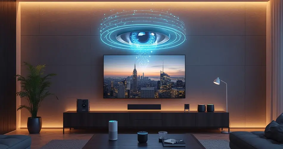 AI surveillance through smart devices like Alexa, Google Home, and smart TVs in 2025.