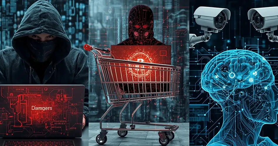Common AI tracking risks including identity theft, data exploitation, and government surveillance.