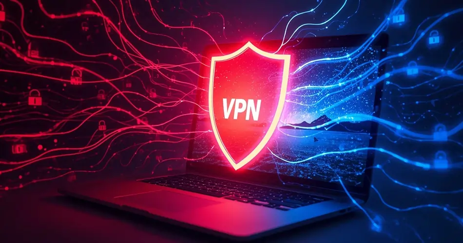 VPN shield protecting internet users by blocking AI trackers, ads, and surveillance in 2025.