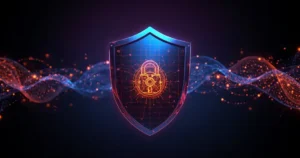 AI privacy protection tools 2025 – futuristic digital shield with glowing cyber lock and AI data circuits